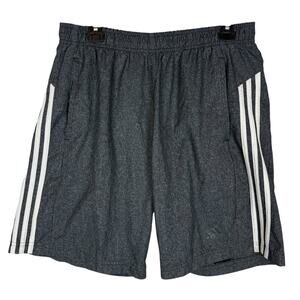 Adidas Shorts Mens Large Gray 3 Stripes Logo High-Rise Elastic Waist Performance